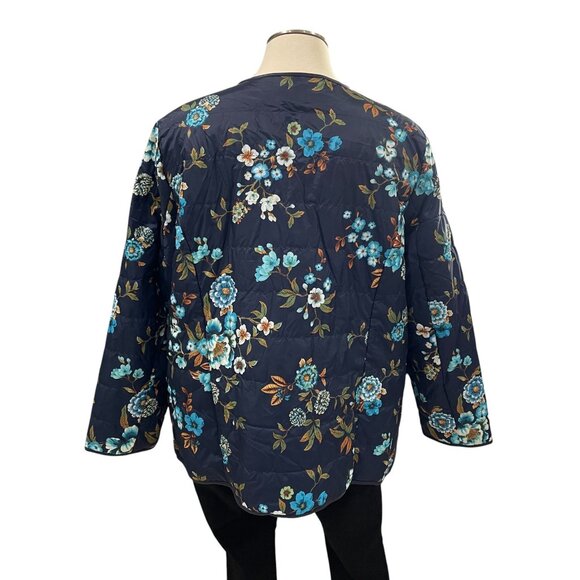 Dennis Basso Floral Quilted Jacket 2X Blue Fall Layering Vintage Grannycore - Picture 7 of 10
